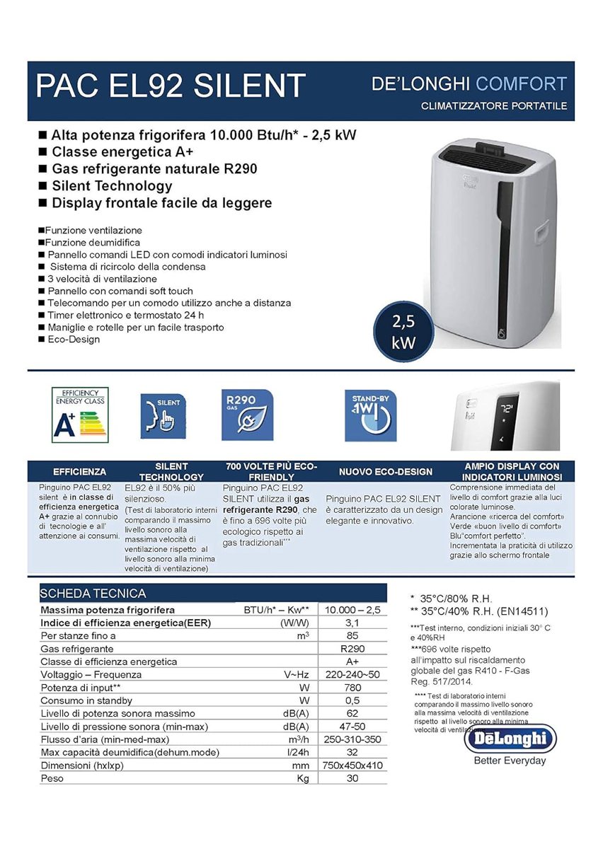 De'Longhi Pinguino PAC EL92 Silent Mobile Klimaanlage 12k BTU Ansicht 4