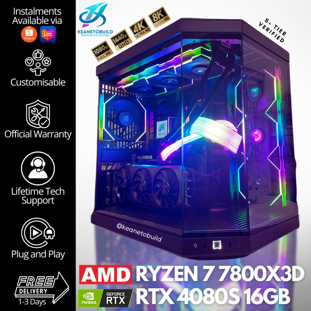 Benutzerdefinierter Gaming PC RTX 4080 Super Ryzen 7 7800X3D Ansicht 2