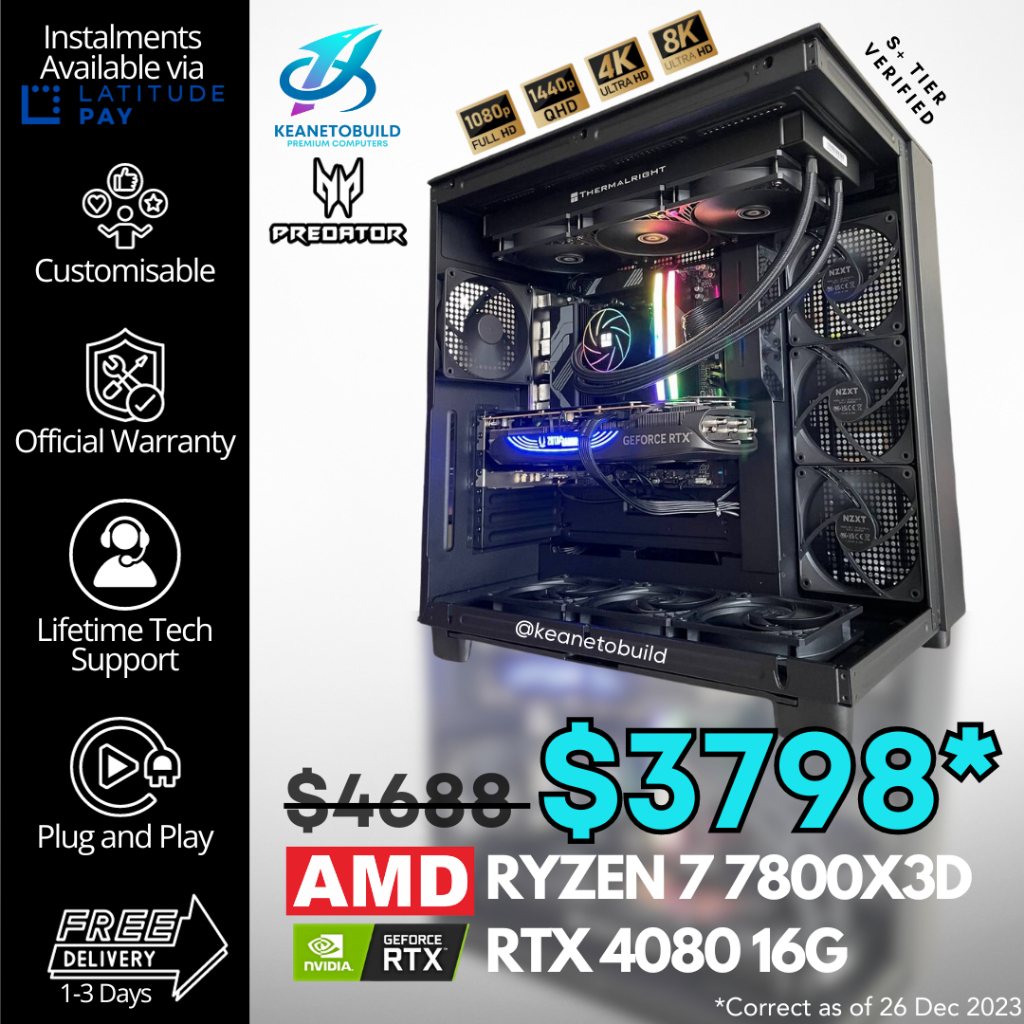 Benutzerdefinierter Gaming PC RTX 4080 Super Ryzen 7 7800X3D Ansicht 3