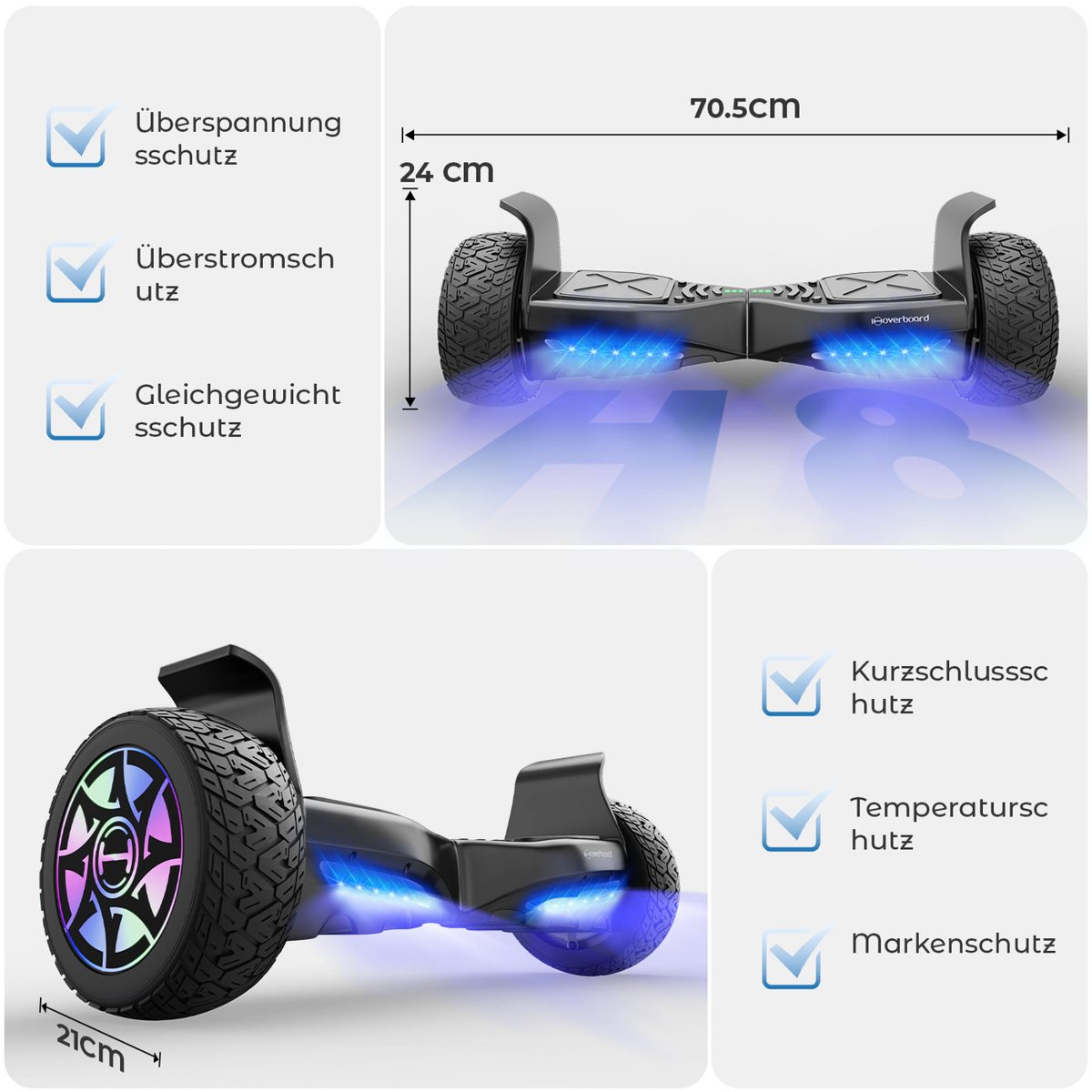 Hoverboard 8" Bluetooth mit LED-Leuchten